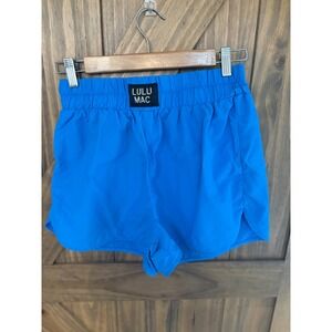 Lulu Mac Womens Blue Nylon Athletic Running Shorts Size Medium Logo Waistband
